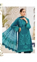 Embroidered Chiffon Front Embroidered Chiffon Back Embroidered Chiffon Sleeves Embroidered Chiffon Side Kalli Embroidered Chiffon Front + Back Border Patch Embroidered Sleeves Patch Embroidered Chiffon Pallu Dupatta Dyed Grip Trouser