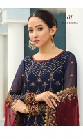 Embroidered Chiffon Front Embroidered Chiffon Back Embroidered Chiffon Sleeves Embroidered Chiffon Front + Back Border Patch Embroidered Sleeves Patch Embroidered Chiffon Dupatta Dyed Grip Trouser