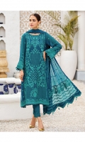 Embroidered Chiffon Front Embroidered Chiffon Back Embroidered Chiffon Sleeves Embroidered Chiffon Side Kalli Embroidered Chiffon Front + Back Border Patch Embroidered Sleeves Patch Embroidered Chiffon Pallu Dupatta Dyed Grip Trouser