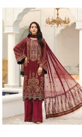 Embroidered Chiffon Front Embroidered Chiffon Back Embroidered Chiffon Side Kalli Embroidered Chiffon Sleeves Embroidered Front + Back Border Patch Embroidered Sleeves Patch Embroidered Chiffon Pallu Dupatta Dyed Grip Trouser