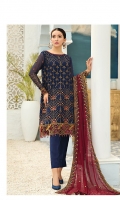 Embroidered Chiffon Front Embroidered Chiffon Back Embroidered Chiffon Sleeves Embroidered Chiffon Front + Back Border Patch Embroidered Sleeves Patch Embroidered Chiffon Dupatta Dyed Grip Trouser