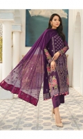 Embroidered Chiffon Front Embroidered Chiffon Back Embroidered Chiffon Right + Left Kalli Embroidered Chiffon Sleeves Embroidered Chiffon Front + Back Border Patch Embroidered Sleeves Patch Embroidered Chiffon Pallu Dupatta Dyed Grip Trouser