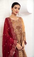 Embroidered Chiffon Front Embroidered Chiffon Back Embroidered Chiffon Side Kalli Embroidered Chiffon Sleeves Embroidered Front + Back Patch Embroidered Chiffon Sleeves Patch Dyed Raw Silk Trouser