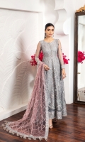 Embroidered Net Front Embroidered Net Back Embroidered Front Body Embroidered Back Body Embroidered Net Sleeves Embroidered Front + Back Patch Embroidered Net Dupatta Embroidered Sleeves + Dupatta Patch Dyed Raw Silk Trouser