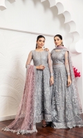 Embroidered Net Front Embroidered Net Back Embroidered Front Body Embroidered Back Body Embroidered Net Sleeves Embroidered Front + Back Patch Embroidered Net Dupatta Embroidered Sleeves + Dupatta Patch Dyed Raw Silk Trouser