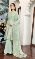 Embroidered Chiffon Front Embroidered Chiffon Back Embroidered Front+Back Body Embroidered Chiffon Sleeves Embroidered Chiffon Front + Back Patch (2) Embroidered Chiffon Dupatta Dyed Raw Silk Trouser