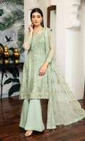 Embroidered Chiffon Front Embroidered Chiffon Back Embroidered Front+Back Body Embroidered Chiffon Sleeves Embroidered Chiffon Front + Back Patch (2) Embroidered Chiffon Dupatta Dyed Raw Silk Trouser