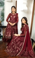 Embroidered Chiffon Front Kalli Embroidered Chiffon Back Kalli Embroidered Chiffon Front Back Body Embroidered Chiffon Sleeves Embroidered Chiffon Front + Back Laser Cut Patch Embroidered Chiffon Pallu Dupatta Dyed Grip Trouser  Model Size: