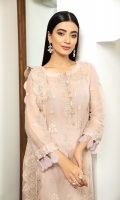 Embroidered Chiffon Front Embroidered Chiffon Back Embroidered Chiffon Sleeves Embroidered Organza Front Patch Embroidered Organza Back Patch Embroidered Chiffon Dupatta Trouser Patch Dyed Raw Silk Trouser