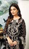Embroidered Chiffon Front Embroidered Chiffon Back Embroidered Chiffon Side Kalli Embroidered Chiffon Sleeves Embroidered Chiffon Front + Back Patch (2) Embroidered Chiffon Dupatta Dyed Grip Trouser