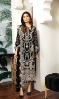 Embroidered Chiffon Front Embroidered Chiffon Back Embroidered Chiffon Side Kalli Embroidered Chiffon Sleeves Embroidered Chiffon Front + Back Patch (2) Embroidered Chiffon Dupatta Dyed Grip Trouser