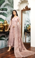 Embroidered Chiffon Front Embroidered Chiffon Back Embroidered Chiffon Front Back Body Embroidered Chiffon Sleeves Embroidered Chiffon Front + Back Patch Embroidered Neckline Patch Embroidered Organza Dupatta Dyed Raw Silk Trouser