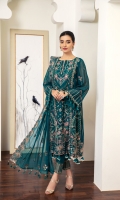 Embroidered Centre Panel Embroidered Chiffon Side Kalli (2) Embroidered Chiffon Back Embroidered Chiffon Sleeves Embroidered Front + Back Patch Embroidered Chiffon Dupatta Embroidered Trouser Patch Dyed Grip Trouser