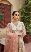 Embroidered Net Front  Embroidered Net Back Embroidered Front Body Embroidered Back Body Embroidered Net Sleeves Embroidered Front + Back Patch (2) Embroidered Net Dupatta Embroidered Dupatta Patch Dyed Raw Silk Trouser