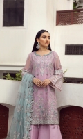 Embroidered Chiffon Front Embroidered Chiffon Back Embroidered Chiffon Side Kali Embroidered Chiffon Front + Back Patch 2 Embroidered Chiffon Sleeves Embroidered Chiffon Sleeves Patch Embroidered Net Dupatta Embroidered  Trouser Patch Dyed Raw Silk Trouser