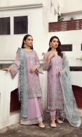 Embroidered Chiffon Front Embroidered Chiffon Back Embroidered Chiffon Side Kali Embroidered Chiffon Front + Back Patch 2 Embroidered Chiffon Sleeves Embroidered Chiffon Sleeves Patch Embroidered Net Dupatta Embroidered  Trouser Patch Dyed Raw Silk Trouser