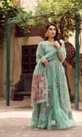 Embroidered Net Front  Embroidered Net Back Embroidered Front Body Embroidered Back Body Embroidered Net Sleeves Embroidered Front + Back Patch 2 Embroidered Net Palu Dupatta Embroidered Dupatta Patch Dyed Raw Silk Trouser