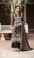 Embroidered Chiffon Front Embroidered Chiffon Back Embroidered Chiffon Side Kali Embroidered Chiffon Front + Back Patch  Embroidered Chiffon Sleeves Embroidered Chiffon Dupatta Embroidered  Chiffon Dupatta Patch Embroidered Trouser Patch Dyed Russian Grip Trouser 