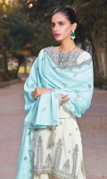 Embroidered Karandi Front 1 M Embroidered Karandi Back 1.14 M Embroidered Front Daman Patch 1 M Embroidered Karandi Sleeves 0.67 M Embroidered Cotail Dupatta 2.5 M Dyed Embroidered Karandi Trouser 2.5 M