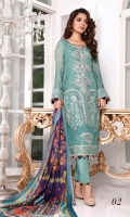 Embroidered Chiffon Shirt Printed and Embroidered Chiffon, Net and Silk Dupatta Dyed Trouser