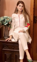 White cotton net dress with delicate embroidery on sleeves and pearls at the end of sleeves and shirt