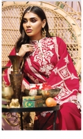 Embroidered Lawn Centre Panel Embroidered Lawn Right Panel Embroidered Lawn Left Panel Plain Lawn Back + Sleeves Embroidered Sleeve Motif Embroidered Chaak Border Embroidered Neckline Back Border Embroidered Sleeve Border Embroidered Front + Back Border Embroidered Neckline Embroidered Trouser Border Cambric Cotton Trouser Organza Zari Jacquard Dupatta