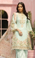 Embroidered Lawn Front Embroidered Lawn Back Embroidered Lawn Sleeves Embroidered Sleeve Motif Embroidered Sleeve Border Embroidered Front Border Embroidered Back Border Embroidered Neckline Paste Printed Cambric Cotton Trouser Digital Printed Trouser Border Embroidered Net Dupatta Digital Printed Dupatta Pallu Digital Printed Dupatta Patti