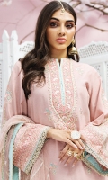 Embroidered Lawn Front Embroidered Lawn Back Plain Lawn Sleeves Embroidered Sleeve Motif Embroidered Sleeve Border Embroidered Front Daman Borders x 2 Embroidered Neckline Schiffli Cotton Trouser Embroidered Net Dupatta Embroidered Dupatta Pallu Embroidered Dupatta Border