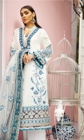 Schiffli Lawn Front + Sleeves Embroidered Lawn Back Embroidered Sleeves Borders X 2 Embroidered Back Borders X 2 Embroidered Front Daman Borders X 3 Embroidered Chaak Border Embroidered Sleeve Motif Embroidered Front Motif X 2 Embroidered Neckline Cambric Cotton Trouser Digital Printed Trouser Patti Embroidered Net Dupatta Digital Printed Dupatta Patti