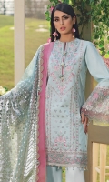 • Embroidered Lawn Shirt Center Panel • Embroidered Lawn Shirt Right & Left Panel • Embroidered Shirt Lawn Back • Embroidered Lawn Sleeves • Embroidered Center Panel Motifs • Embroidered Shirt Connector Trim • Embroidered Shirt Front Border • Embroidered Shirt Back Border • Embroidered Sleeves Border • Foil Print Net Dupatta • Embroidered Trouser Border • Cambric Cotton Trouser