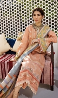 Embroidered Lawn Shirt Centre Panel Embroidered Lawn Shirt Side Panels x 2 Embroidered Lawn Shirt Back Embroidered Lawn Sleeves Digital Printed Sleeve Border Embroidered Shirt Panel Connectors Embroidered Daman Border Dyed Cambric Cotton Trouser Cotton Net Woven Dupatta Digital Printed Dupatta “Pallu” and Borders "Banarsi” Woven Dupatta Borders