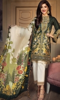 • Embroidered Lawn Shirt Front 1M • Plain Lawn Shirt Back 1M • Embroidered Lawn Sleeves 0.67M • Embroidered Neckline Trim 0.48M • Embroidered Shirt Front Hem Border 0.76M • Embroidered Shirt Back Hem Border 0.76M • Printed Pure Silk Dupatta 2.5M • Dyed Cotton Cambric Trouser 2.5M • Embroidered Trouser Patch 1M