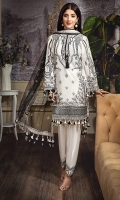 • Embroidered Lawn Shirt Front 1M • Embroidered Lawn Shirt Back 1M • Embroidered Lawn Sleeves 0.67M • Embroidered Sleeves Border 2PCS • Embroidered Front & Back Shirt Hem Border 1.52M • Embroidered Net Dupatta 2.5M • Embroidered Dupatta Border 4 Sided 8M • Dyed Cotton Cambric Trouser 2.5M • Embroidered Trouser Patch 2PCS