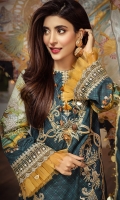 • Embroidered Lawn Shirt Front 1.21M • Printed Lawn Shirt Back 1.21M • Printed Lawn Sleeves 0.67M • Embroidered Sleeves Border 1M • Embroidered Front Hem Border 0.76M • Embroidered Neckline Trim 1M • Printed Pure Silk Dupatta 2.5M • Dyed Cambric Cotton Trouser 2.5M • Embroidered Trouser Patch 1M