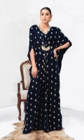 Faaria is a beautiful embroidered and hand embellished tasseled blue velvet kaftan ready to enhance your look this winter wedding season! Paired with straight raw silk pants, this is a classic staple for the season.