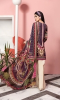 Embroidered Digital Printed Lawn Front Digital Printed Lawn Back & Sleeves Embroidered Neckline Trim Digital Printed Chiffon Dupatta Dyed Cotton Cambric Trouser Embroidered Trouser Borders