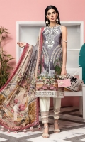 Digital Printed Lawn Shirt Embroidered Neckline Embroidered Shirt Hem Border Digital Printed Chiffon Dupatta Dyed Cotton Cambric Trouser Embroidered Sleeve + Trouser Borders
