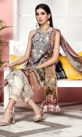 Digital Printed Lawn Shirt Embroidered Neckline Embroidered Shirt Hem Border Digital Printed Chiffon Dupatta Dyed Cotton Cambric Trouser Embroidered Sleeve + Trouser Borders