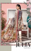 Digital Printed Lawn Shirt Embroidered Neckline Embroidered Shirt Hem Border Digital Printed Chiffon Dupatta Dyed Cotton Cambric Trouser Embroidered Sleeve + Trouser Borders