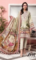 Digital Printed Lawn Shirt Embroidered Neckline Embroidered  Shirt Hem Border Digital Printed Chiffon Dupatta Dyed Cotton Cambric Trouser Embroidered Sleeve + Trouser Borders
