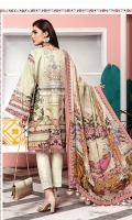 Digital Printed Lawn Shirt Embroidered Neckline Embroidered  Shirt Hem Border Digital Printed Chiffon Dupatta Dyed Cotton Cambric Trouser Embroidered Sleeve + Trouser Borders