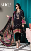 Digital Printed Lawn Shirt Embroidered Neckline Embroidered Front Shirt Hem Border Embroidered Shirt Sleeve Patches Embroidered Sleeve Borders Digital Printed Chiffon Dupatta Dyed Cotton Cambric Trouser Embroidered Trouser Borders