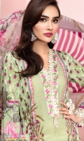 Digital Printed Lawn Shirt Embroidered Neckline Border Embroidered Shirt Hem Border Embroidered Sleeve Border Digital Printed Chiffon Dupatta Dyed Cotton Cambric Trouser Printed Trouser Borders