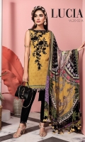 Embroidered Digital Printed Lawn Front Digital Printed Lawn Back & Sleeves Embroidered Neckline Trim Digital Printed Chiffon Dupatta Dyed Cotton Cambric Trouser Embroidered Trouser Borders