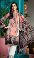 Digital Printed Lawn Shirt Embroidered Neckline Embroidered Sleeve Border Embroidered Neckline Border Digital Printed Chiffon Dupatta Dyed Cotton Cambric Trouser Embroidered  Trouser Borders