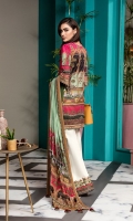 Digital Printed Lawn Shirt Embroidered Neckline Embroidered Front Hem Border Embroidered Sleeve Border Embroidered Neckline Trim Digital Printed Chiffon Dupatta Printed Cotton Cambric Trouser
