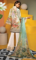 Digital Printed Lawn Shirt  Embroidered Neckline Trim Embroidered Sleeve Borders Embroidered Shirt Hem Border Digital Printed Chiffon Dupatta Dyed Cotton Cambric Trouser Embroidered Trouser Motifs