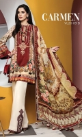 Digital Printed Lawn Shirt Embroidered Neckline Digital Printed Chiffon Dupatta Dyed Cotton Cambric Trouser Embroidered Trouser Motifs Embroidered Trouser Borders