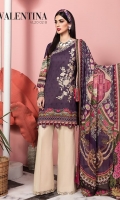 Embroidered Digital Printed Lawn Front Digital Printed Lawn Back & Sleeves Embroidered Neckline Trim Digital Printed Chiffon Dupatta Dyed Cotton Cambric Trouser Embroidered Trouser Borders