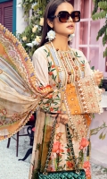 Digital Printed Lawn Shirt Embroidered Neckline Embroidered Front Daman Border Embroidered Sleeve Border Embroidered Trouser Border Cambric Cotton Trouser Digital Printed Chiffon Dupatta